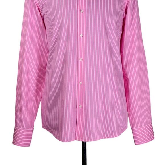 Hugo Boss Mens Dress Shirt Button Up Pink White Striped Cotton EU 42 US 16.5 - Picture 7 of 9